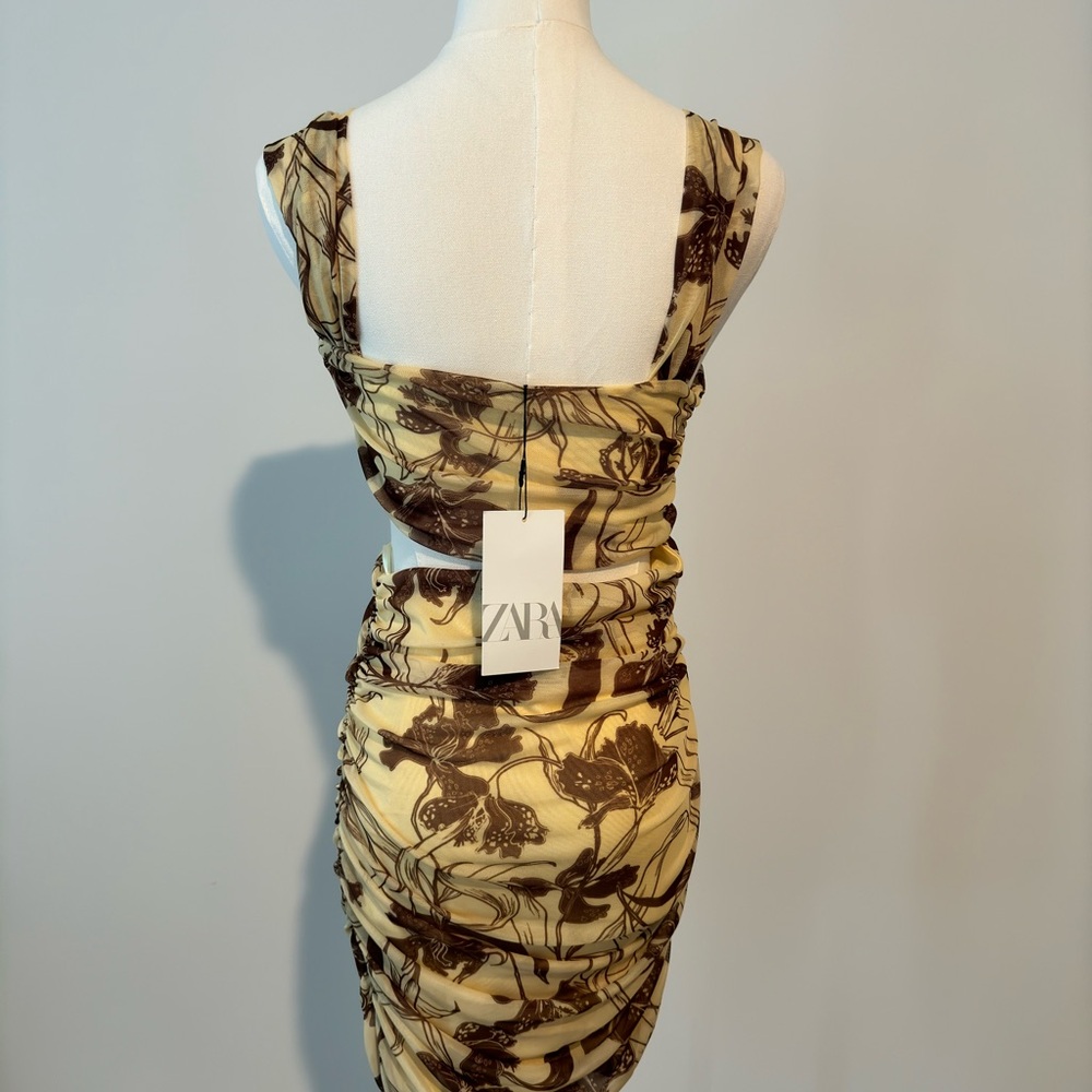 Zara Floral Print Ruched Skirt - Cream and Brown Size M NWT - Picture 10 of 10